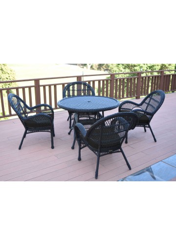 5pc Santa Maria Black Wicker Dining Set - Black Cushions