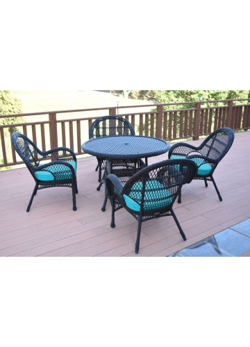 5pc Santa Maria Black Wicker Dining Set - Sky Blue Cushions