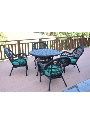 5pc Santa Maria Black Wicker Dining Set - Turquoise Cushions