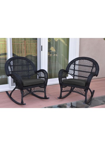 Santa Maria Black Wicker Rocker Chair with Black Cushion - Set of 2