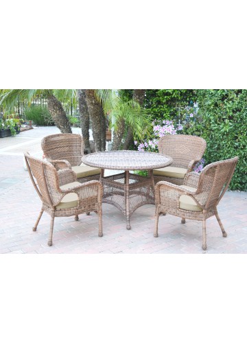 5pc Windsor Honey Wicker Dining Set - Tan Cushions