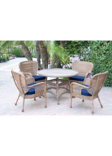 5pc Windsor Honey Wicker Dining Set - Midnight Blue Cushions