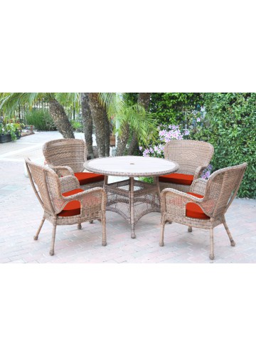 5pc Windsor Honey Wicker Dining Set - Brick Red Cushions