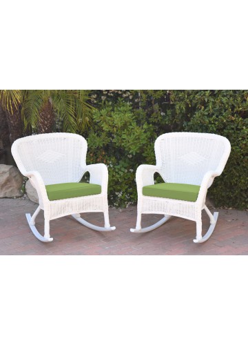 Set of 2 Windsor White Resin Wicker Rocker Chair with Sage Green Cushions