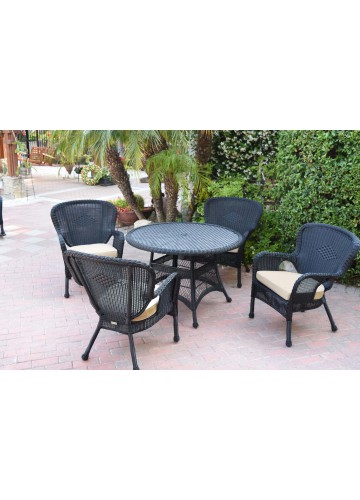 5pc Windsor Black Wicker Dining Set - Tan Cushions