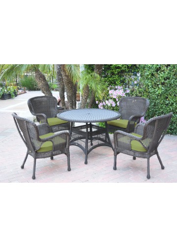 5pc Windsor Espresso Wicker Dining Set with Sage Green Cushions