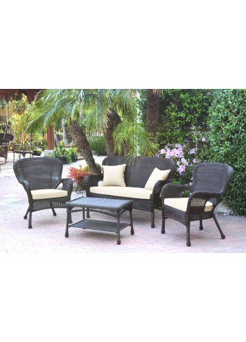 4pc Windsor Espresso Wicker Conversation Set - Ivory Cushions