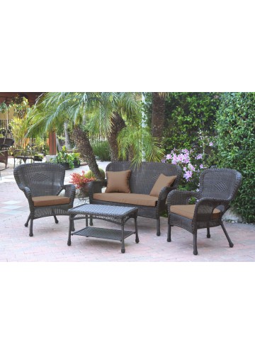 4pc Windsor Espresso Wicker Conversation Set - Brown Cushions