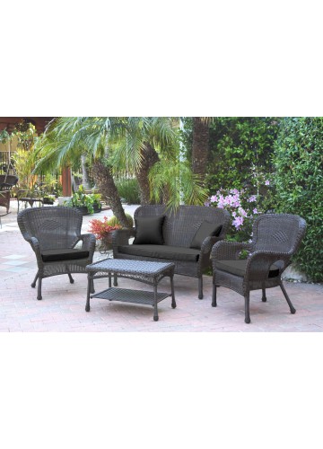 4pc Windsor Espresso Wicker Conversation Set - Black Cushions