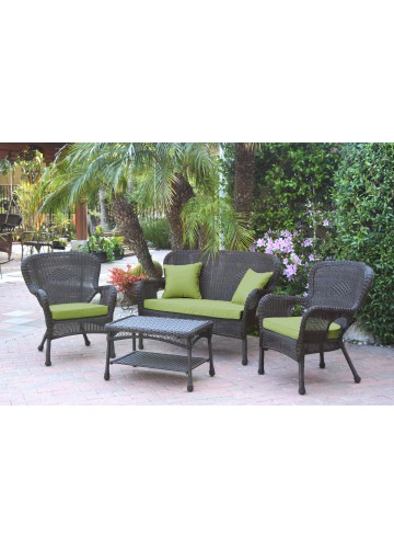 4pc Windsor Espresso Wicker Conversation Set - Sage Green Cushions