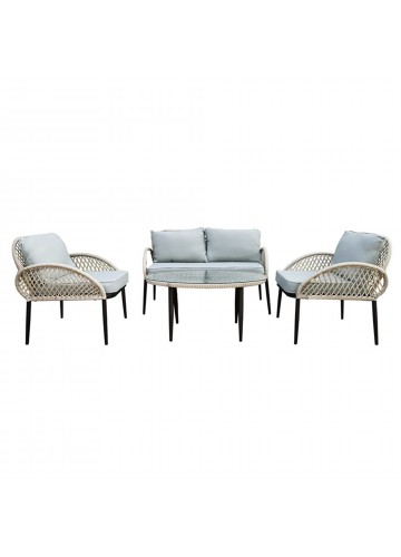 4PC ROPE WICKER CUSH SEATING SET GREY