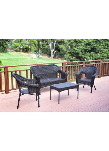 Set of 4 Espresso Resin Wicker Clark Conversation Set without Cushion