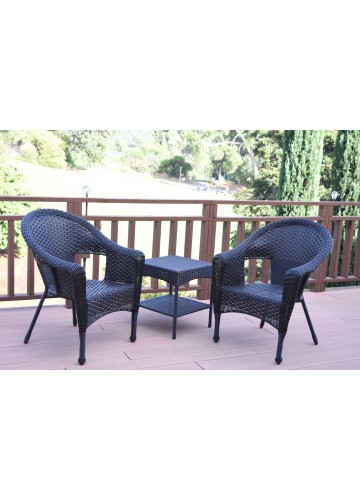 Set of 3 Espresso Resin Wicker Clark Single Chair without Cushion and End Table