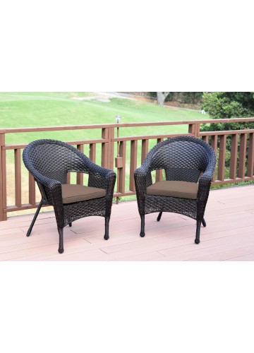 Set of 2 Espresso Resin Wicker Clark Single Chair with Brown Cushion