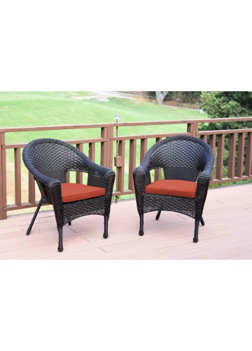 Set of 2 Espresso Resin Wicker Clark Single Chair with Brick Red Cushion