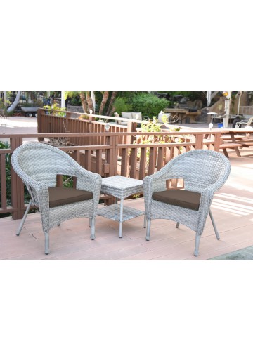 Set of 3 Grey Resin Wicker Clark Single Chair with 2 inch Brown Cushion and End Table