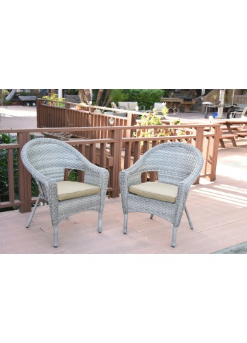 Set of 2 Grey Resin Wicker Clark Single Chair with 2 inch Tan Cushion