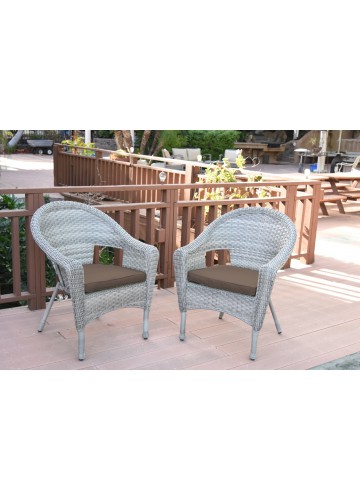 Set of 2 Grey Resin Wicker Clark Single Chair with 2 inch Brown Cushion