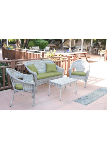 4pcs Grey Resin Wicker Clark Conversation Set with 2 inch Sage Green Cushion