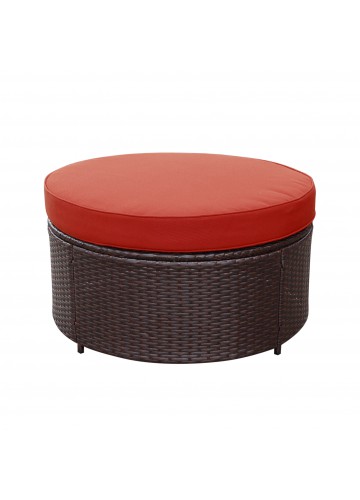 Resin Wicker Cartagena Curved modular Sectional Round Ottoman with 3.5in Brick Red Cushion