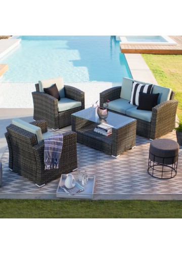 Nefeli Resin Wicker 4 Piece Patio Conversation Set with 3Inch Cushions