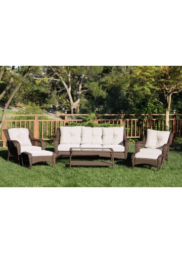 6pc Wicker Seating Set with Ivory Cushions