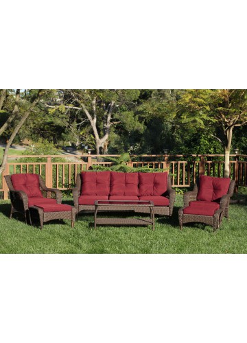 6pc Wicker Seating Set with Red Cushions