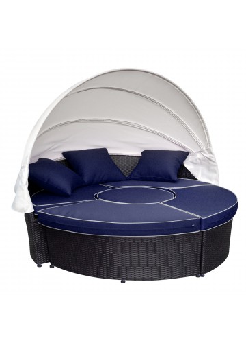 All-Weather Wicker Sectional Daybed - Midnight Blue Cushions