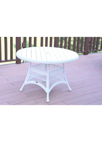 White Wicker 44Inch Round Dining Table with Faux Wood