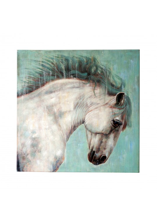 40" x 40" White Horse on Canvas Wall Art