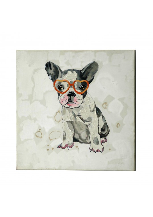 20 Inch Playful Puppy with Glasses Canvas Art