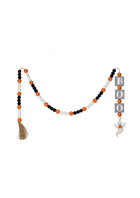 5FT Halloween Wooden Beaded BOO Ghost Garlands with Tassels