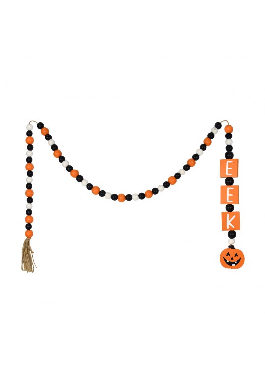 5FT Halloween Wooden Beaded EEK Pumpkin Garlands with Tassels