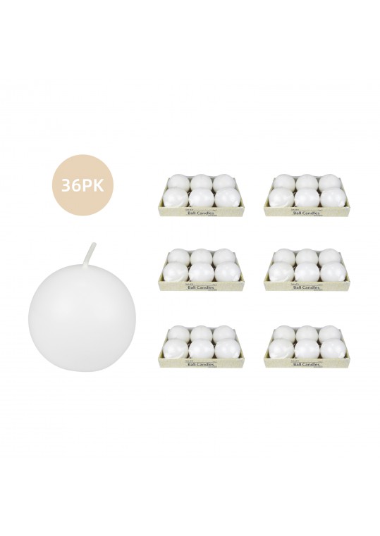 3 Inch White Ball Candles (36pcs/Case) Bulk