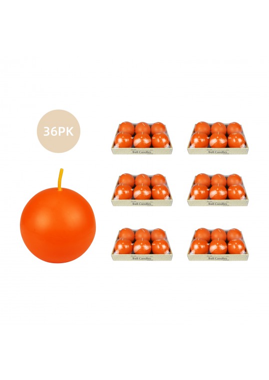 3 Inch Orange Ball Candles (36pcs/Case) Bulk