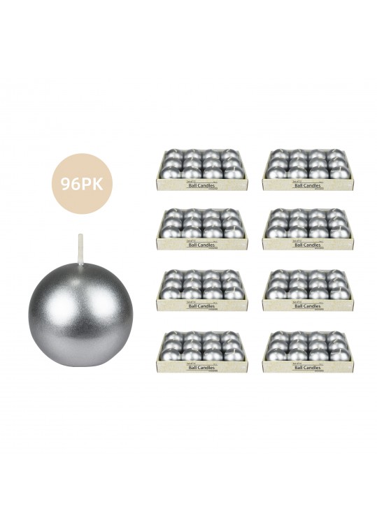 2 Inch Metallic Silver Ball Candles (96pcs/Case) Bulk