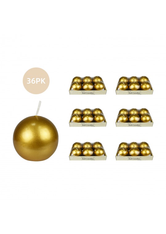 3 Inch Metallic Gold Ball Candles (36pcs/Case) Bulk