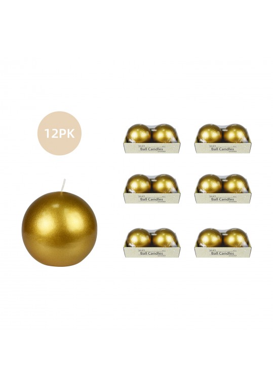 4 Inch Metallic Gold Ball Candles (12pcs/Case) Bulk