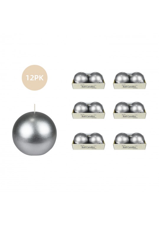 4 Inch Metallic Silver Ball Candles (12pcs/Case) Bulk