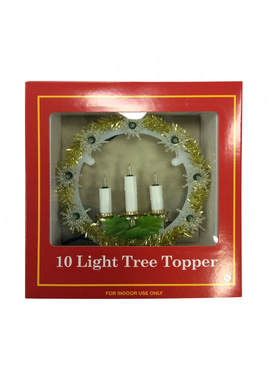 10 Lite Tree Topper W/Candle-Clear Light