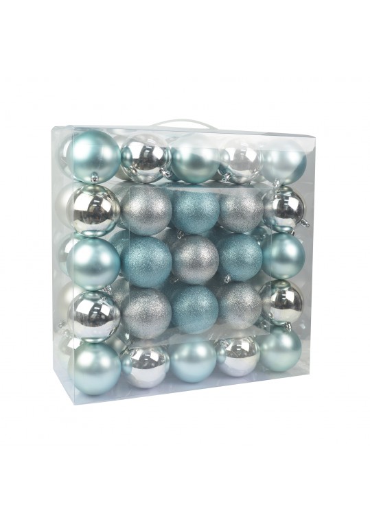 Combo 50Pk 3 Inch  Shiny Glitter Square-Silver/Blue Christmas Ornament