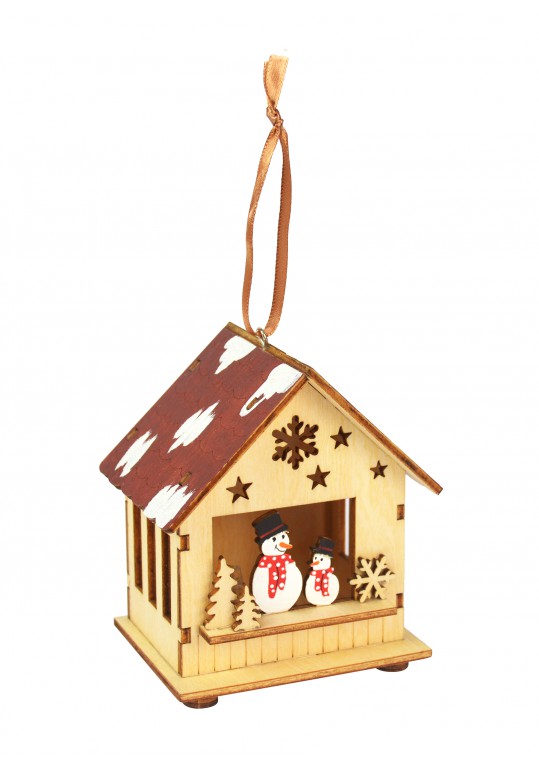 Wooden Christmas Scene Led Hanging Ornament