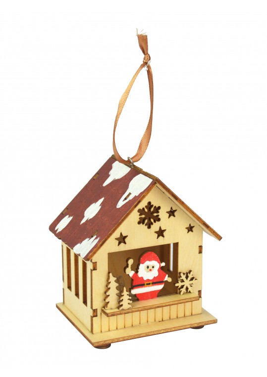 Wooden Christmas Scene Led Hanging Ornament
