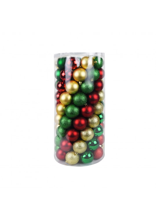 100Pk Christmas Shatterproof Ornaments-Multi