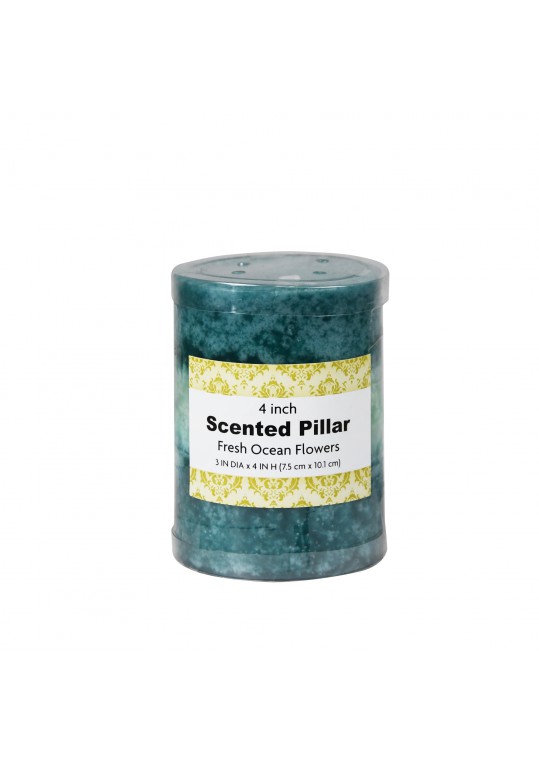 3 x 4 Inch Tritone Blue/Teal Scented Pillar Candle