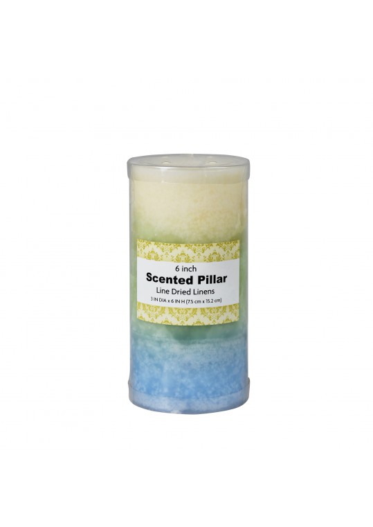 3 x 6 Inch Tritone BL/GRN/WHT Scented Pillar Candle