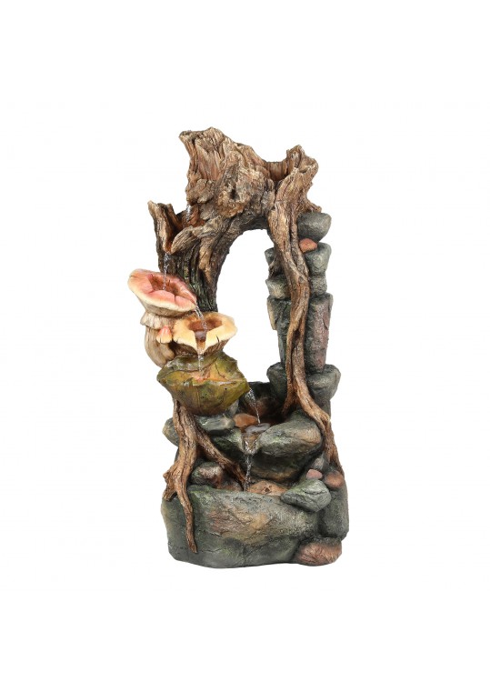 40 Inch Withered  Wood and Mushroom Fountain with Led Light
