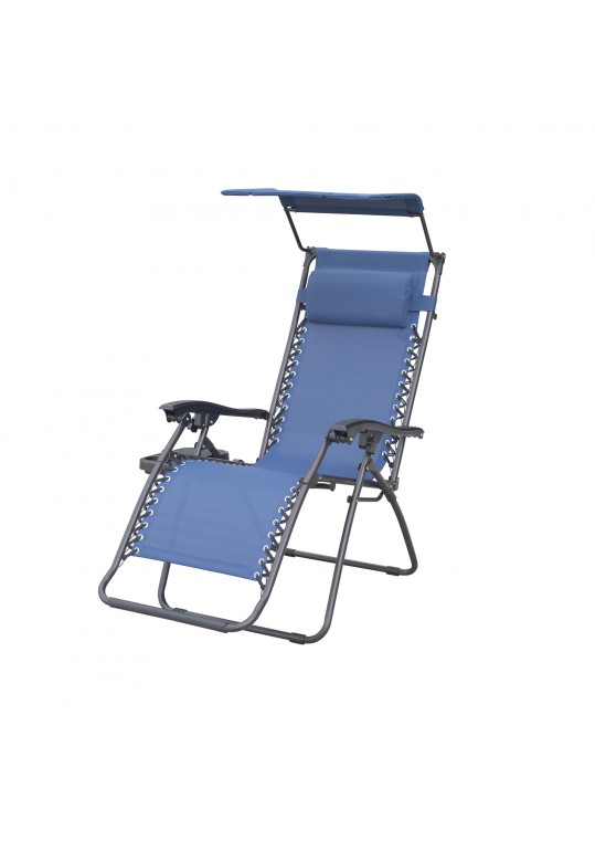 Marina Zero Gravity Chair with Sunshade Pillow and Drink Tray- Navy Blue