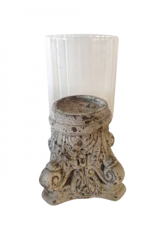 CERAMIC CANDLEHOLDER WITH GLASS