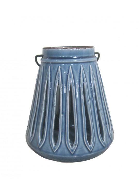 CERAMIC CANDLE HOLDER WITH WIRE HANDLE